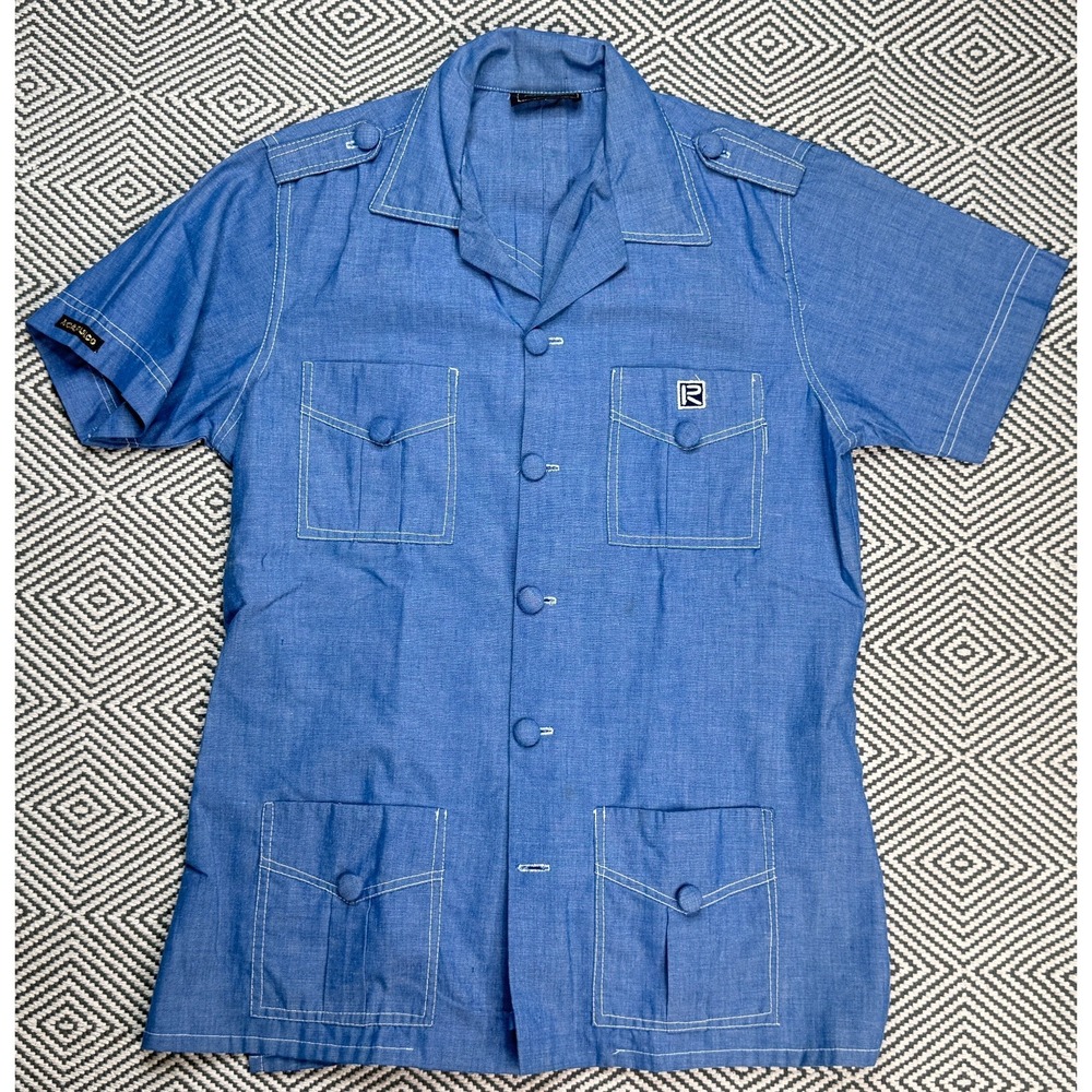 Ricardo's Acupulco Vintage Men's Button Up‎ Short Sleeve Chambray Shirt Size M